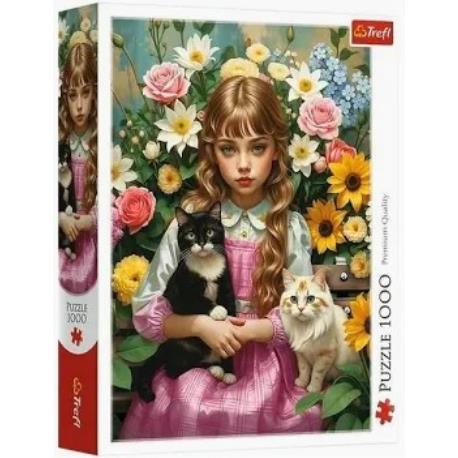 PUZZLE 1000EL DZIEWCZYNKA Z KOTKAMI
